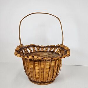 Vintage FTD Plant Ruffle Edge Wicker Basket with Handle Decorative Flower Basket